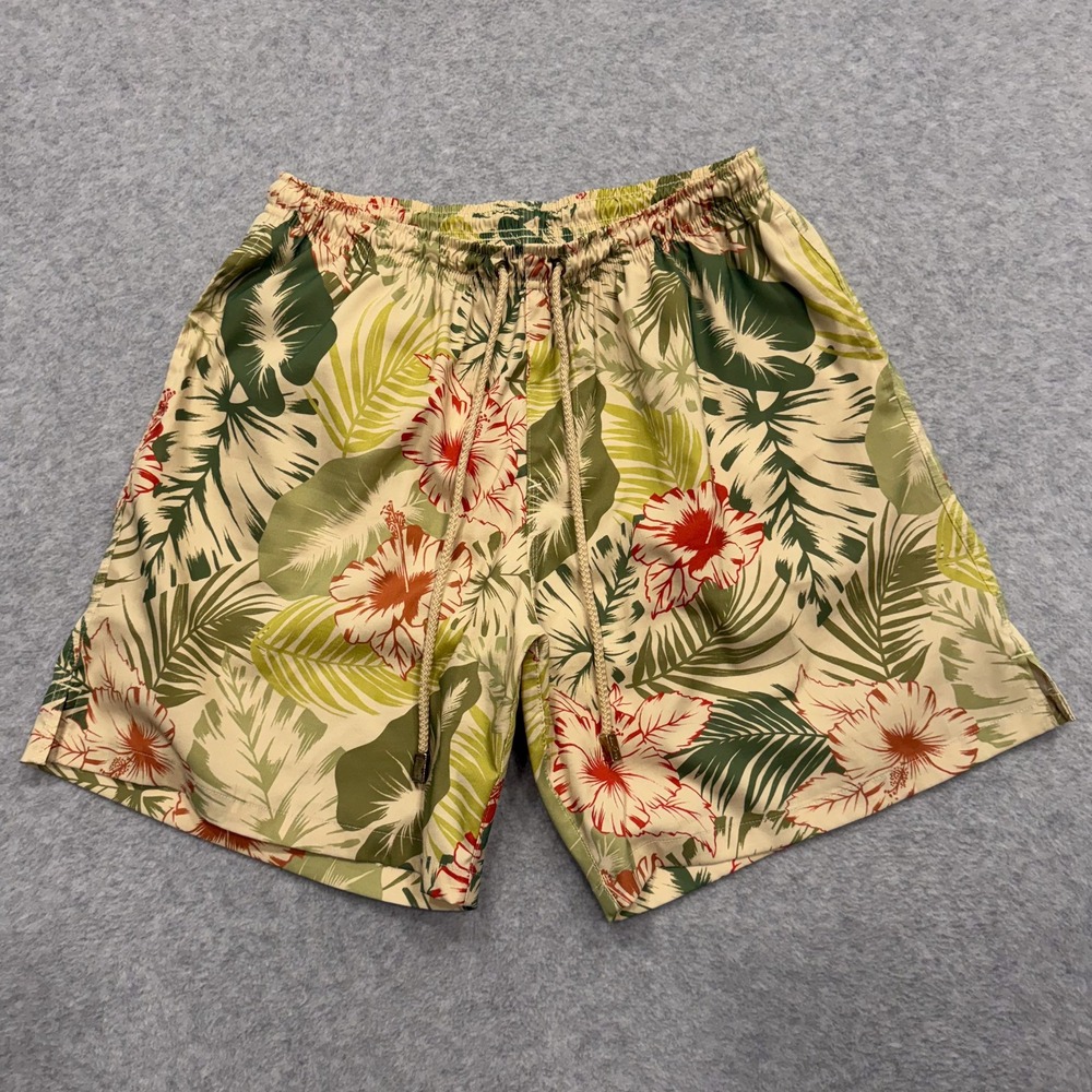 Kenny Flowers Shorts Mens XL Green Swim Trunks Lined Tropical